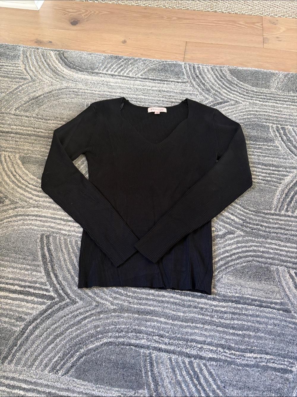 Philosophy Black Ribbed V-Neck Sweater
